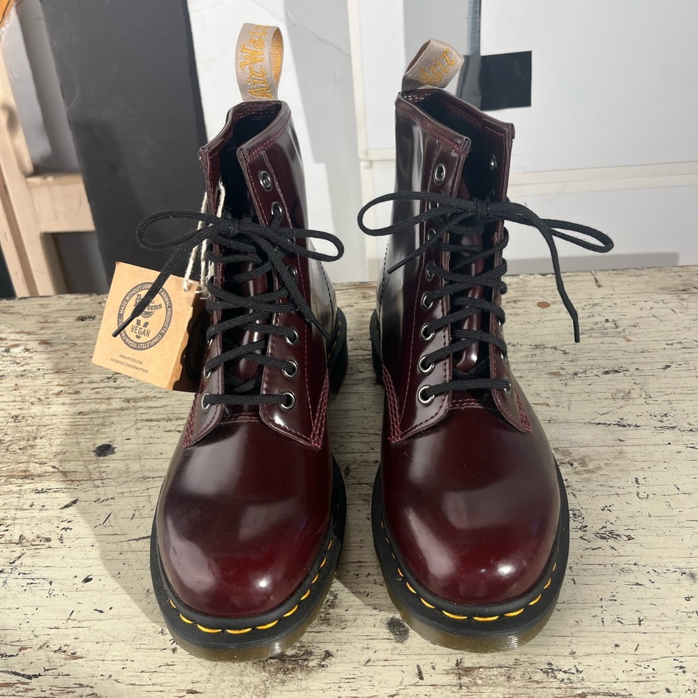 Dr. Martens Burgundy Patent 8-Eye Lace-Up Boots